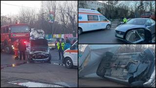 Accident devastator în Capitală. Două adolescente de 15 ani, lovite pe trotuar, după ce trei maşini s-au izbit şi una dintre ele s-a răsturnat