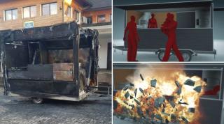 ANIMAŢIE GRAFICĂ: Cinci oameni în stare gravă după o explozie la o rulotă fast food. O fetiţă de trei ani era la coadă, în braţele tatălui