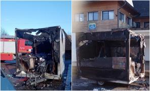 Explozie urmată de incendiu, după ce o rulotă fast-food a sărit în aer, la Botiza. Cinci persoane, între care o fetiţă de 3 ani, au fost rănite