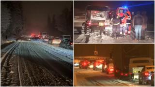 Ciclonul a făcut prăpăd în România. Autorităţile, luate din nou prin surprindere: DN1 a fost blocat ore-n şir, utilajele de deszăpezire nu au putut interveni