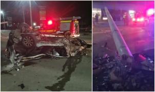 "Mamă, ce-i aici! Uite ușa unde e". O șoferiță de 19 ani a făcut prăpăd cu mașina, la intrarea în Timișoara. A rupt un stâlp, bucăți din Golf au zburat pe șosea