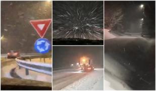 Drumuri închise de ninsori și viscol. Pe A1, șoferii n-au reușit să mai vadă sensurile de mers, pe Transalpina nu se mai poate circula între Rânca și Novaci