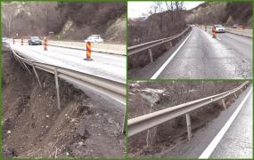 Calamitate pe cel mai important drum naţional din ţară. Şoseaua o ia la vale cu tot cu parapet
