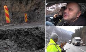 "România...asta e România. Ce să facem?" Șoferii, sătui de blocajele de pe Valea Oltului. O porțiune din drum s-a surpat din nou