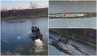 "Hai, copii, dați din mâini! Ține-i, Doamne, în viață!" Momentul dramatic în care doi băieți sunt salvați din râul Olt, după ce s-a rupt gheața de sub ei