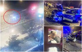 Șofer beat și drogat, filmat când se înfige cu Golful într-o mașină de poliție, după o cursă nebună pe străzile din București