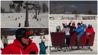 Destinație de vis în Munții Harghitei. Cascada înghețată Vărşag și prima pârtie de schi cu telescaun: "Ne place că nu este aglomerat"