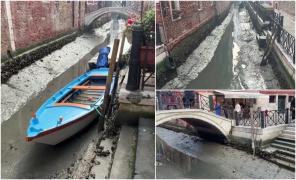 Gondole trase pe dreapta, după ce mai multe canale din Veneţia au secat: ''Avem nevoie de 50 de zile de ploaie!''