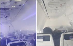 Momente de groază la bordul unui avion, după ce a lovit un stol de păsări: un motor a luat foc, cabina s-a umplut de fum, măştile de oxigen au fost coborâte