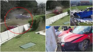 Doi bolizi marca Ferrari, făcuți praf după ce șoferii au pierdut simultan controlul și au intrat într-un gard. Imagini incredibile suprinse în Italia