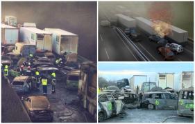 ANIMAŢIE. Carambolul cu 42 de maşini din Ungaria. Mărturiile românilor aflaţi pe autostrada M1 când s-a dezlănţuit haosul: "Maşina explodează!"