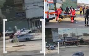 Momentul când o șoferiță aflată la volanul unui BMW ia în plin doi pietoni aflați pe trecere, în Iași. Oamenii au fost aruncaţi la câţiva metri distanţă