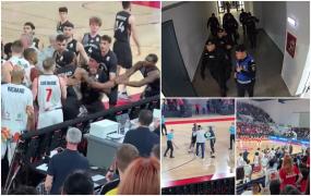 Ring de box la un meci de baschet masculin din Liga Națională. Jucătorul cubanez Karel Guzman a sărit la bătaie și s-a întors să își facă dreptate cu ranga