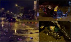 Mașină făcută bucăți într-o intersecție din Botoșani. Un tânăr a făcut prăpăd cu Fordul, după ce s-a urcat beat la volan