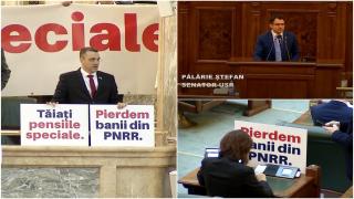 Pensiile speciale, adoptate cu scandal şi protest în Senat. Pălărie a venit cu trei cravate: "Domnul Ciucă este un pensionar de lux"