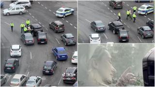 Momentul în care Ana Morodan a fost oprită în trafic de poliţişti. "Contesa digitală", scoasă din maşina de lux în mijlocul intersecţiei