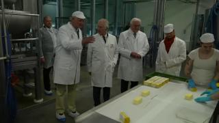 Moment inedit al vizitei regelui Charles al III-lea în Germania. Monarhul britanic a văzut cum se face brânza într-o fermă ecologică