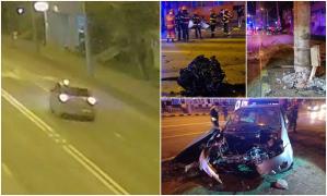 Accident înfiorător cu trei tinere, filmat în Suceava. Șoferița băută aproape că a retezat cu mașina un stâlp din beton