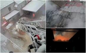Incendiu la o hală de peşte din Braşov. Peste 10 echipaje de pompieri au încercat să stingă flăcările