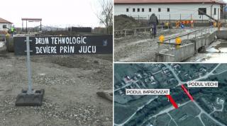 Localnicii din Bonțida își riscă viața pe un pod șubred și brăzdat de crăpături, neautorizat circulației: "Este un pod tehnologic, de şantier"