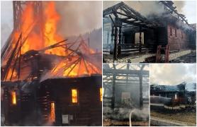 Biserica de lemn din Borşa, mistuită de flăcări în ziua de Florii. Lăcaşul s-a făcut scrum, intervenţie dificilă a pompierilor