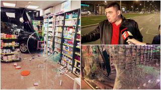 Filmul accidentului în care o maşină a distrus o farmacie din Bucureşti. Un alt autoturism i-a tăiat calea şi a acroşat-o