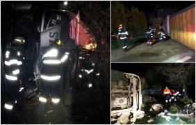Șofer de TIR bulgar, strivit sub autotren pe Valea Oltului. Camionul a lovit un cap de pod și s-a răsturnat