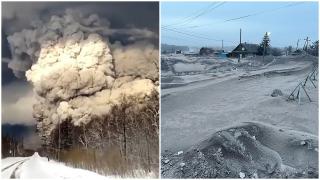 Erupție vulcanică uriașă în Peninsula Kamceatka din estul Rusiei. Coloana de fum s-a ridicat la 20 de kilometri în aer