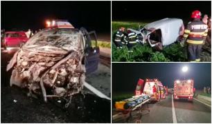 Imagini de coșmar pe un drum din Constanța, după un accident oribil. Una dintre mașini a fost aruncată pe câmă, cealaltă pe sensul opus