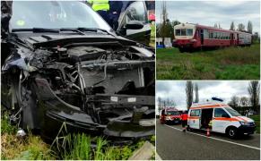 Maşină făcută zob, lângă Timişoara, după ce o şoferiţă începătoare a intrat în faţa trenului. O pasageră grav rănită, în urma impactului violent