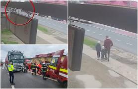 Momentul în care tatăl şi cei doi copii sunt spulberaţi de TIR pe trecere, în Leţcani. Băiatul de 3 ani, decapitat