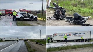 Doi oameni au murit și un altul a fost rănit, după ce o mașină a fost făcută zob de un TIR, în Timişoara. Șoferul ar fi făcut o depășire periculoasă