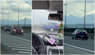 Filmat când întoarce mașina pe autostradă și conduce pe contrasens, în Sibiu. Polițiștii l-au identificat pe șoferul inconștient