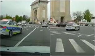Momentul în care un BMW nou-nouţ al Poliţiei derapează la Arcul de Triumf, în timpul misiunii. Imaginile de infarct, filmate de o cameră de bord