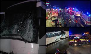 Filmul accidentului de coşmar cu aproape 100 de elevi şi cadre didactice de pe DN1, în Sibiu. ''A fost dublu impact, au căzut printre scaune''