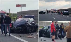 Dezastru pe autostrada A3 București - Ploiești, două mașini s-au făcut praf după un impact înfiorător. O mamă și copilul ei de 3 ani au ajuns la spital
