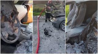 Mașini în flăcări, pe drumurile din Mehedinți. S-au aprins în mers și s-au făcut scrum