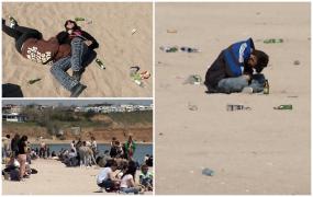 Turiştii, întinşi pe plaja devenită covor de gunoaie, după "dezmăţul" de 1 Mai: "Nu mă deranjează, mie chiar îmi plac"