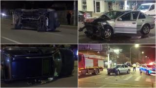Accident grav în Mehedinţi. Două maşini s-au ciocnit violent, după ce una dintre ele a trecut pe roșu. Unul dintre vehicule s-a răsturnat în mijlocul străzii
