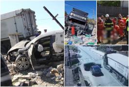 Două maşini s-au făcut zob după impactul cu un TIR, în Lumina. Doi oameni au pierit, alţi doi sunt în stare gravă: "Veneau spre casă"