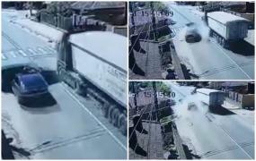 Momentul impactului devastator din Lumina, în care doi oameni au murit, surprins de camerele de supraveghere. Oamenii au rămas captivi în maşinile făcute praf