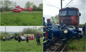 Șofer mort în mașina făcută praf de tren, în Harghita. Tânărul a traversat calea ferată fără să se asigure