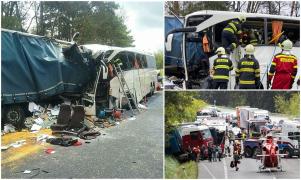 "Este un masacru, jumătate din autobuz este sub camion". TIR românesc, accident cu un mort și zeci de răniți pe o autostradă din Slovacia