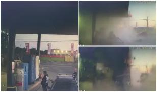 Momentul în care maşina pe gaz comprimat a explodat în benzinăria din Pantelimon. Un angajat a murit pe loc