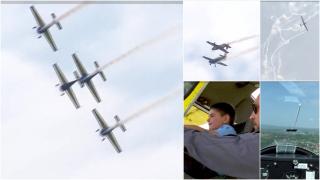 Spectacole aeriene de senzaţie, în avans de Ziua Copilului. Acrobaţii au colorat cerul şi le-au arătat celor mici cum arată viaţa unui pilot