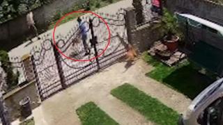 Băiețel mușcat de un câine Amstaff lăsat liber de stăpân, pe o stradă din Gorj. O cameră de supraveghere a filmat atacul
