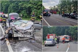 Doi tineri, de 24 şi 25 de ani, morţi într-un accident de groază, în Suceava. Două maşini şi un TIR s-au ciocnit, femeia şi bărbatul au rămas blocaţi între fiare