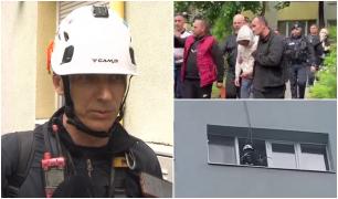 "A fost elementul surpriză". Alin a coborât în rapel pe faţada blocului și l-a salvat pe militarul care amenința de 24 de ore că se aruncă în gol