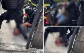 Filmul incidentului cu mascaţi din Giurgiu, după ce un bărbat ameninţa că se sinucide în faţa casei fostei soţii. Omul urmează să fie evaluat psihiatric