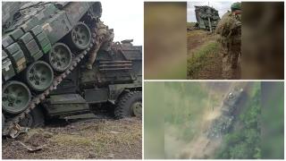 Momentul în care un tanc ucrainean striveşte un blindat american MaxxPro. Mecanicul s-ar fi panicat, urma să fie lovit de o dronă. VIDEO